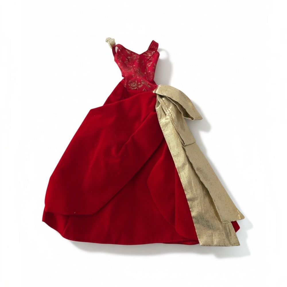 Eden Starling Barbie Christmas Carol Red Dress 2002 Velvet Holiday Gold Vintage